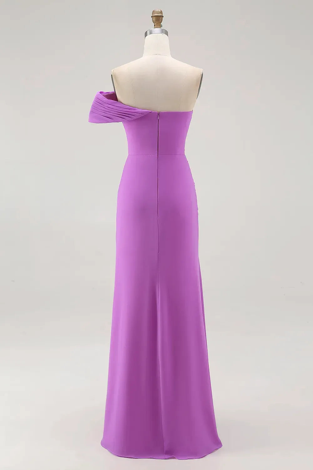Elegant Purple Mermaid Sweetheart One-Shoulder Straight-Back Ruched Floor-Length Prom Dress