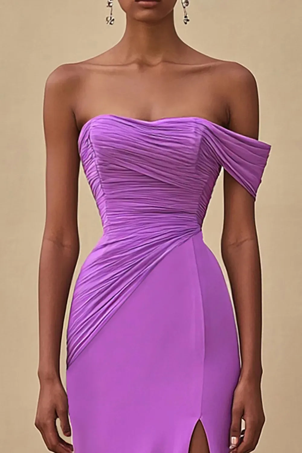 Elegant Purple Mermaid Sweetheart One-Shoulder Straight-Back Ruched Floor-Length Prom Dress