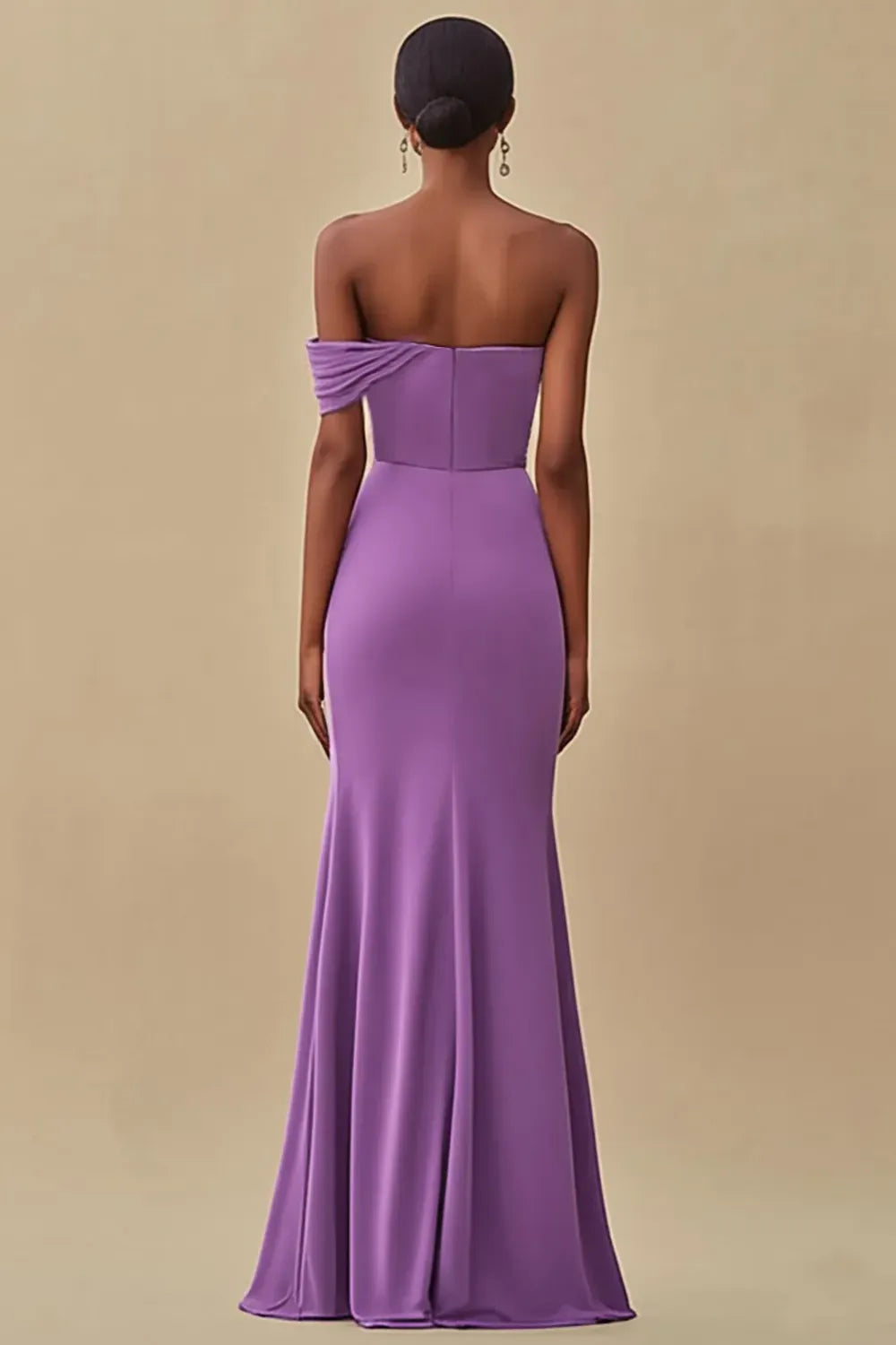 Elegant Purple Mermaid Sweetheart One-Shoulder Straight-Back Ruched Floor-Length Prom Dress