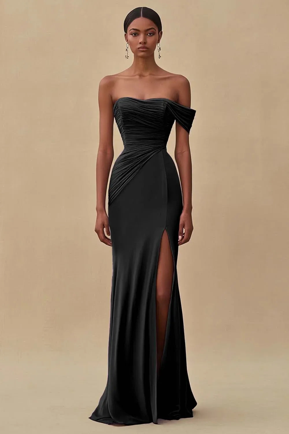 Elegant Purple Mermaid Sweetheart One-Shoulder Straight-Back Ruched Floor-Length Prom Dress