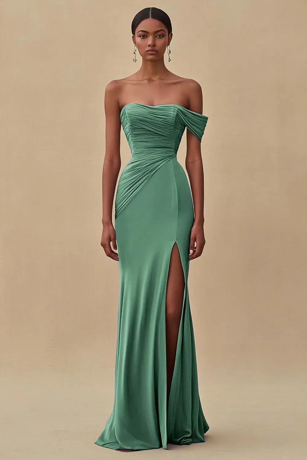 Elegant Purple Mermaid Sweetheart One-Shoulder Straight-Back Ruched Floor-Length Prom Dress