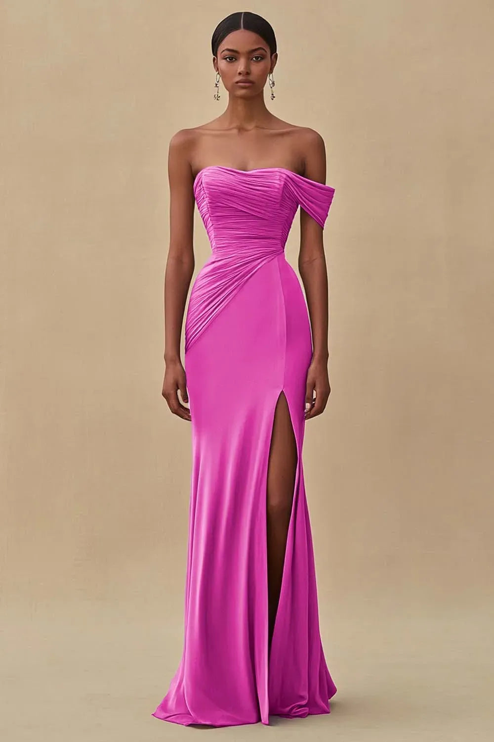 Elegant Purple Mermaid Sweetheart One-Shoulder Straight-Back Ruched Floor-Length Prom Dress