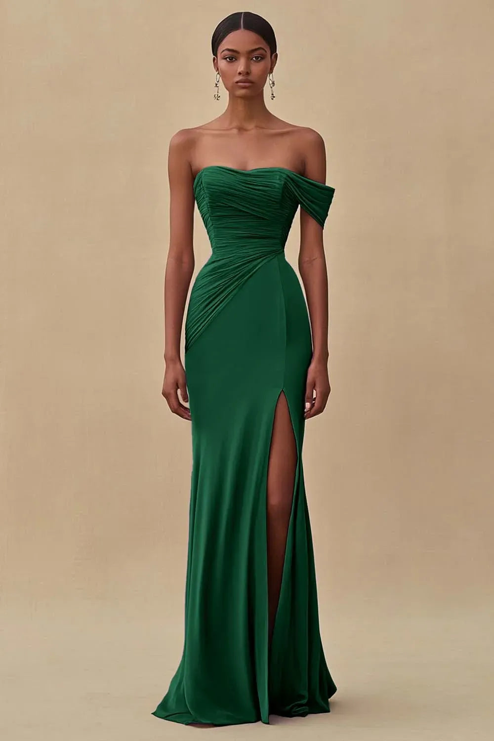 Elegant Purple Mermaid Sweetheart One-Shoulder Straight-Back Ruched Floor-Length Prom Dress
