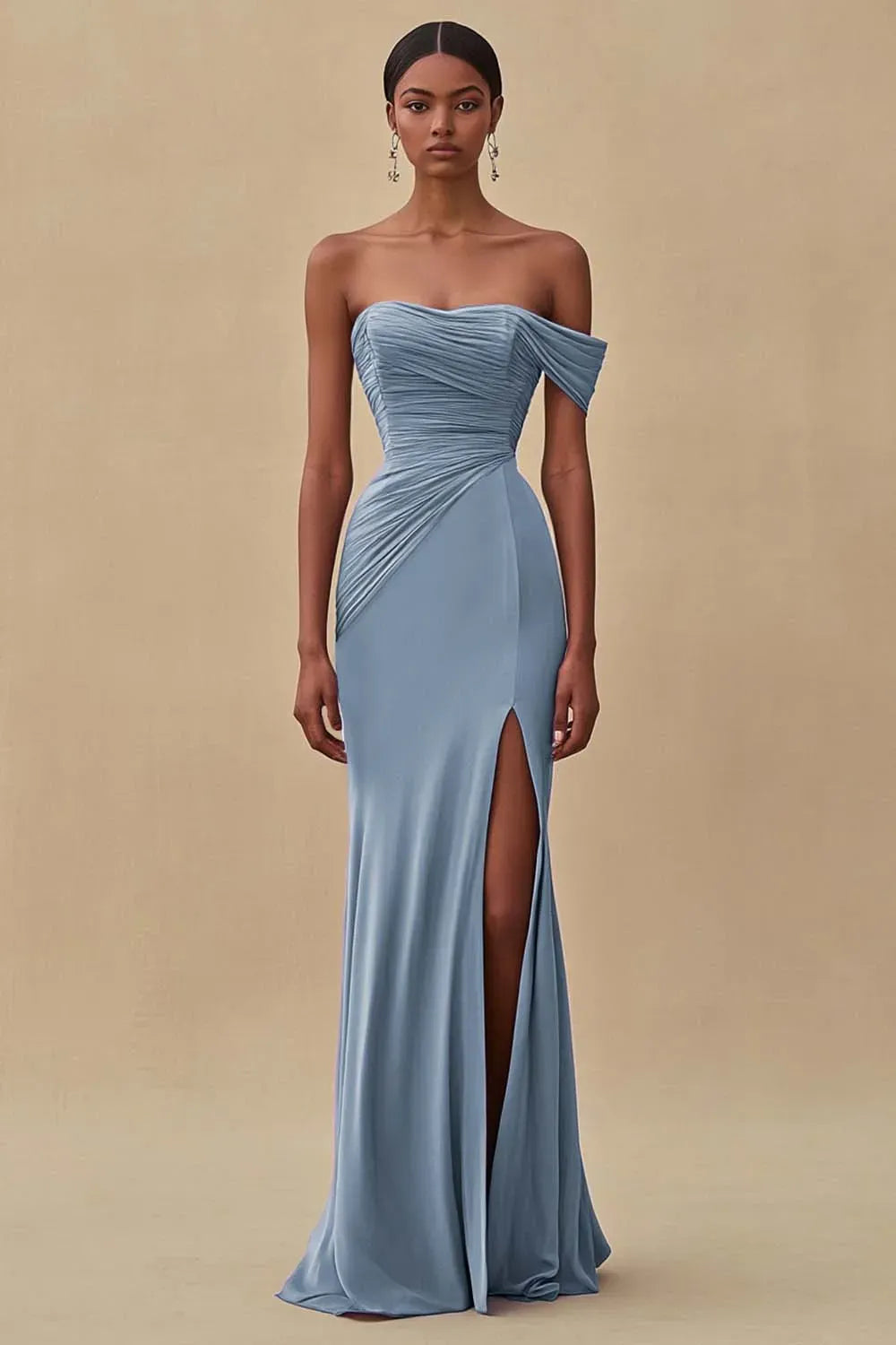 Elegant Purple Mermaid Sweetheart One-Shoulder Straight-Back Ruched Floor-Length Prom Dress
