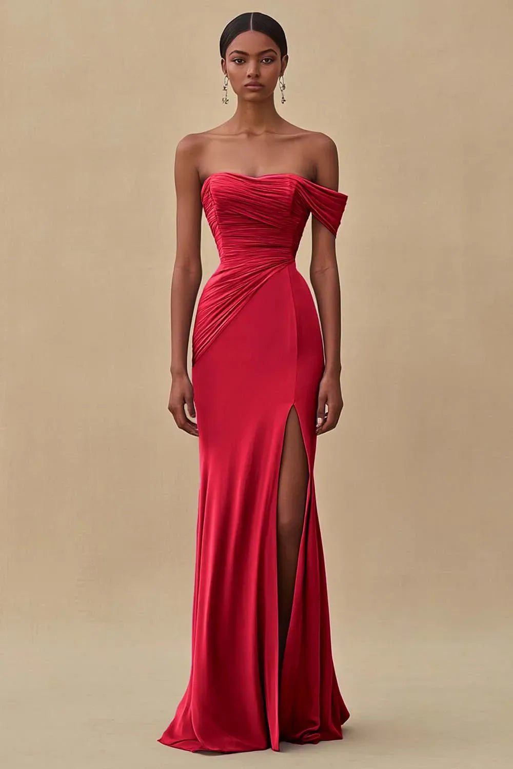 Elegant Purple Mermaid Sweetheart One-Shoulder Straight-Back Ruched Floor-Length Prom Dress