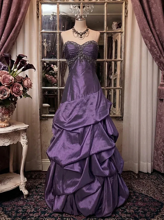 Loverlm purple sweetheart strapless prom dress with embellished bodice and pickup ball gown skirt