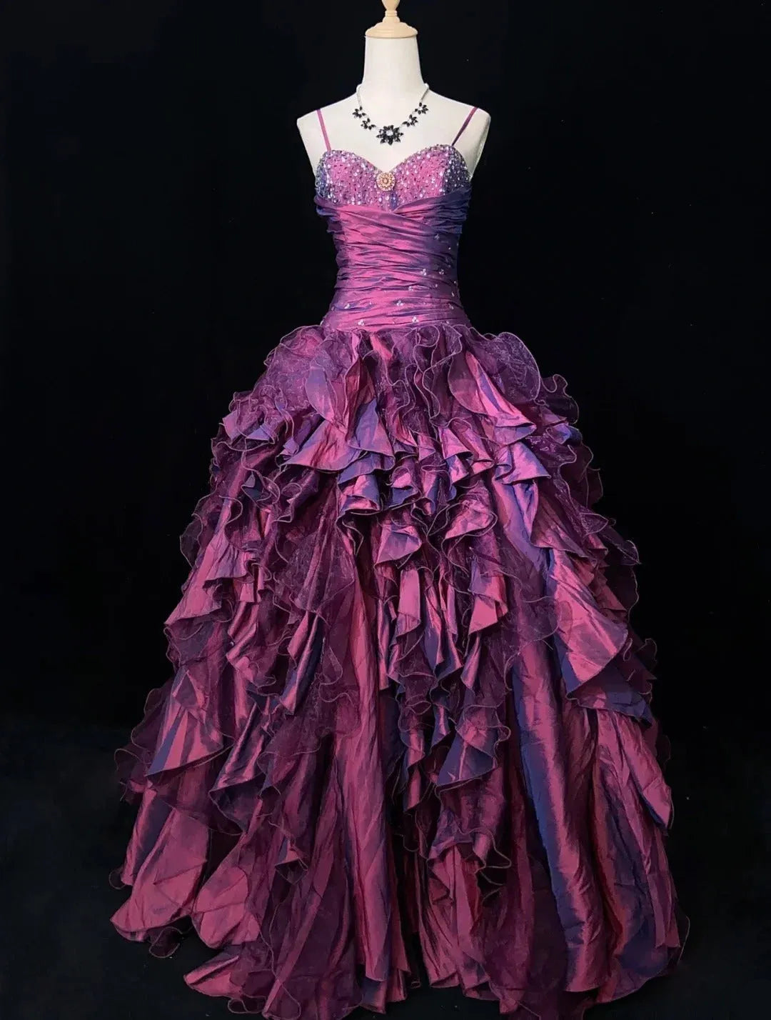 Loverlm purple sweetheart ruffle ball gown lace-up prom dress front