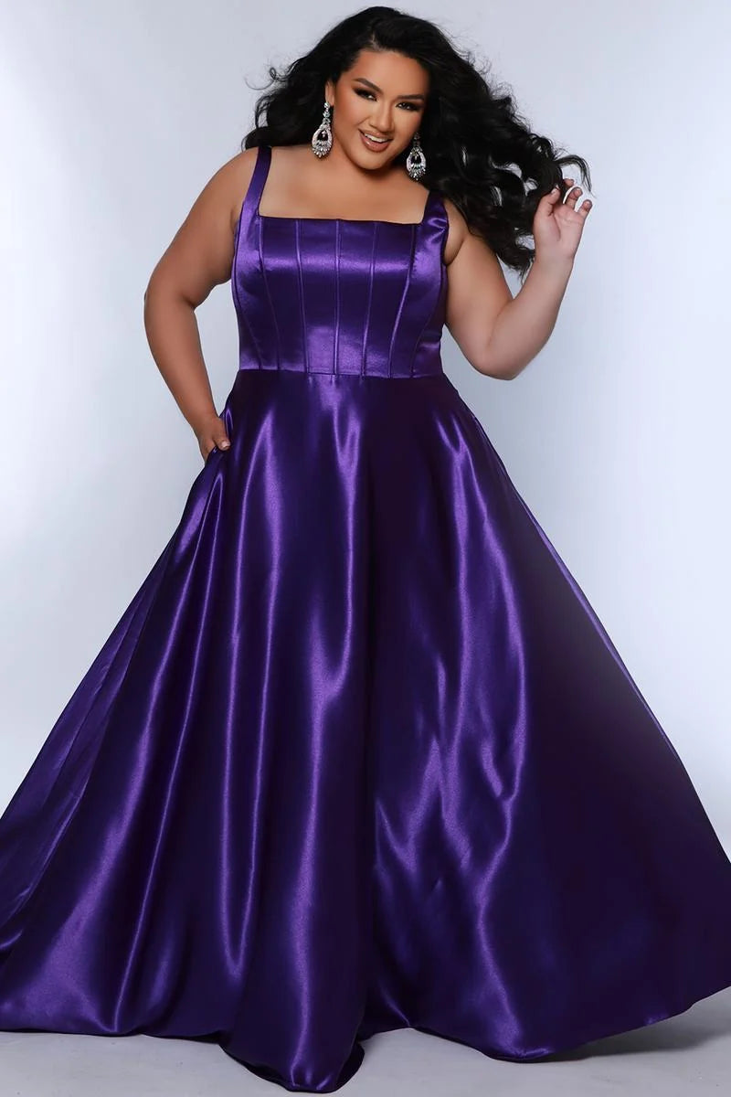 Elegant Plus Size A Line Square Neck Sleeveless Satin Floor Length Prom Dress