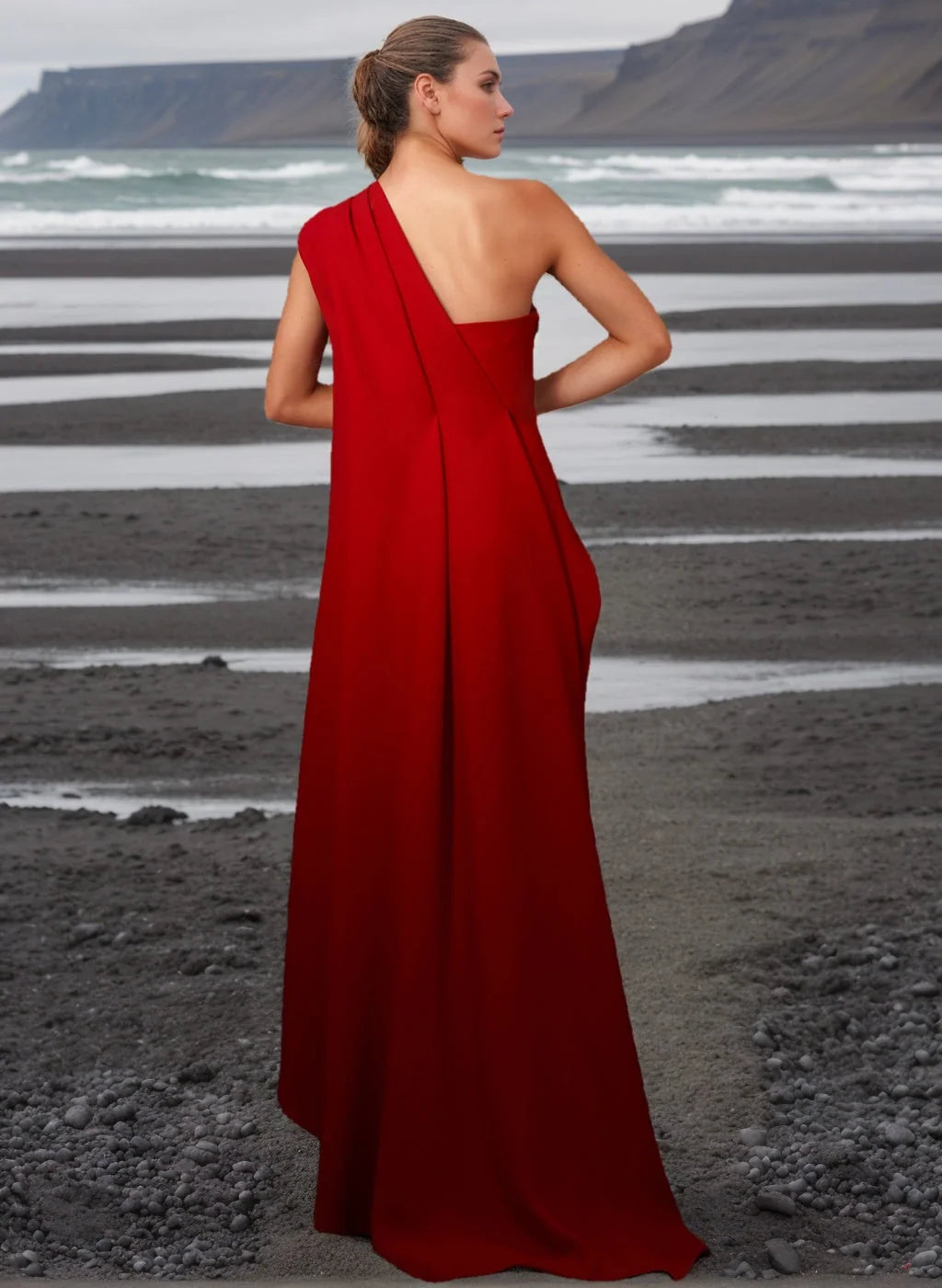 Elegant Sheath One Shoulder Sleeveless Crepe Floor Length Evening Dress