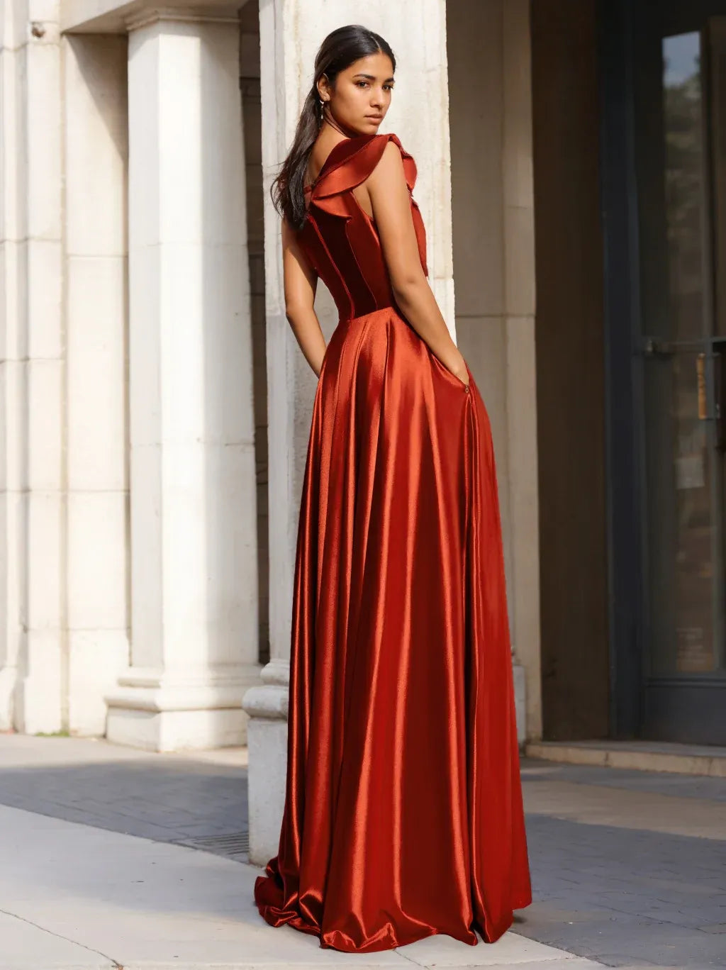 Glamorous A-Line One Shoulder Sleeveless Zipper Back Floor-Length Prom Dress
