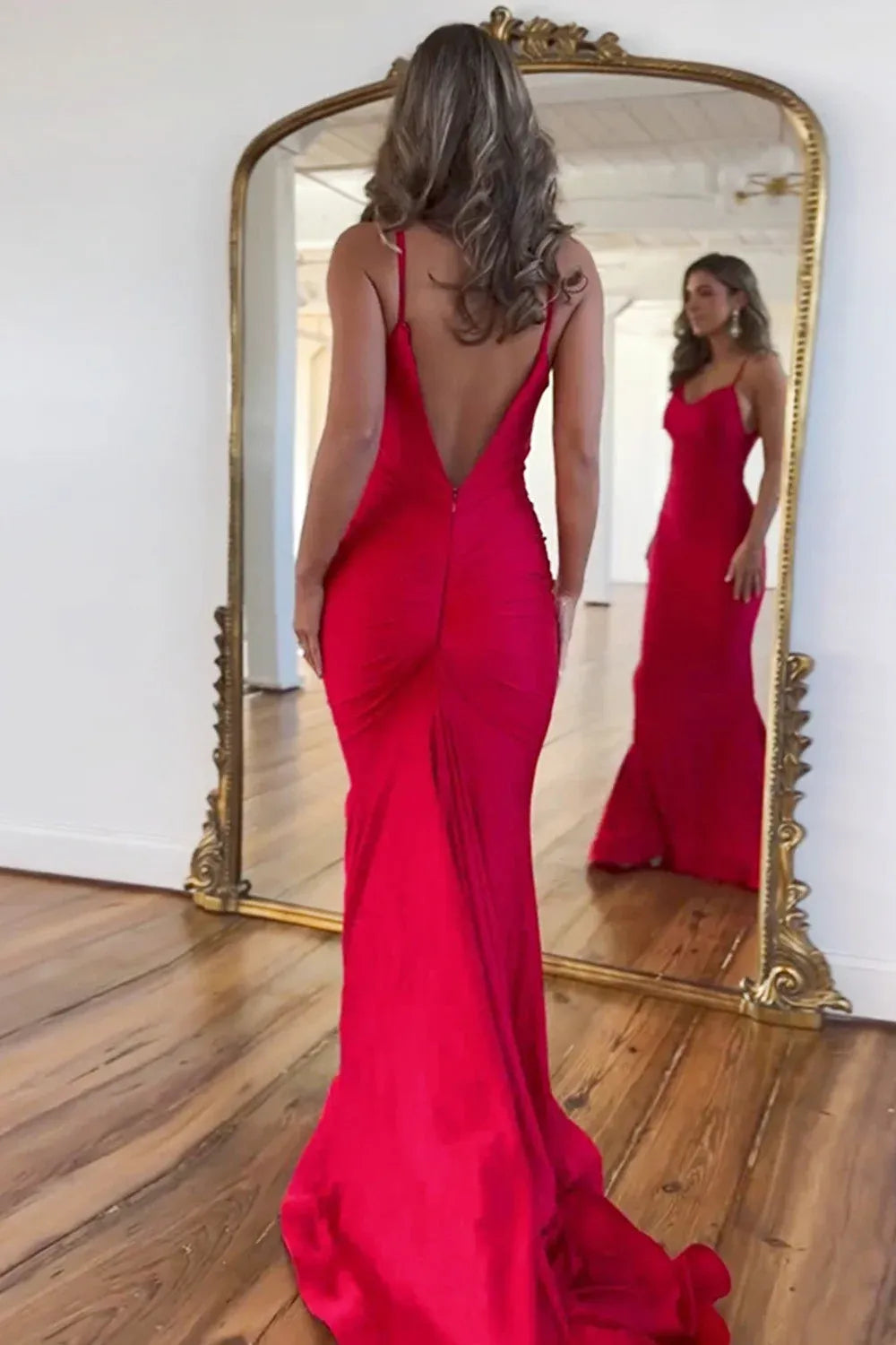 Elegant Satin Mermaid Cowl Neck Sleeveless Open Back Floor Length Prom Dress
