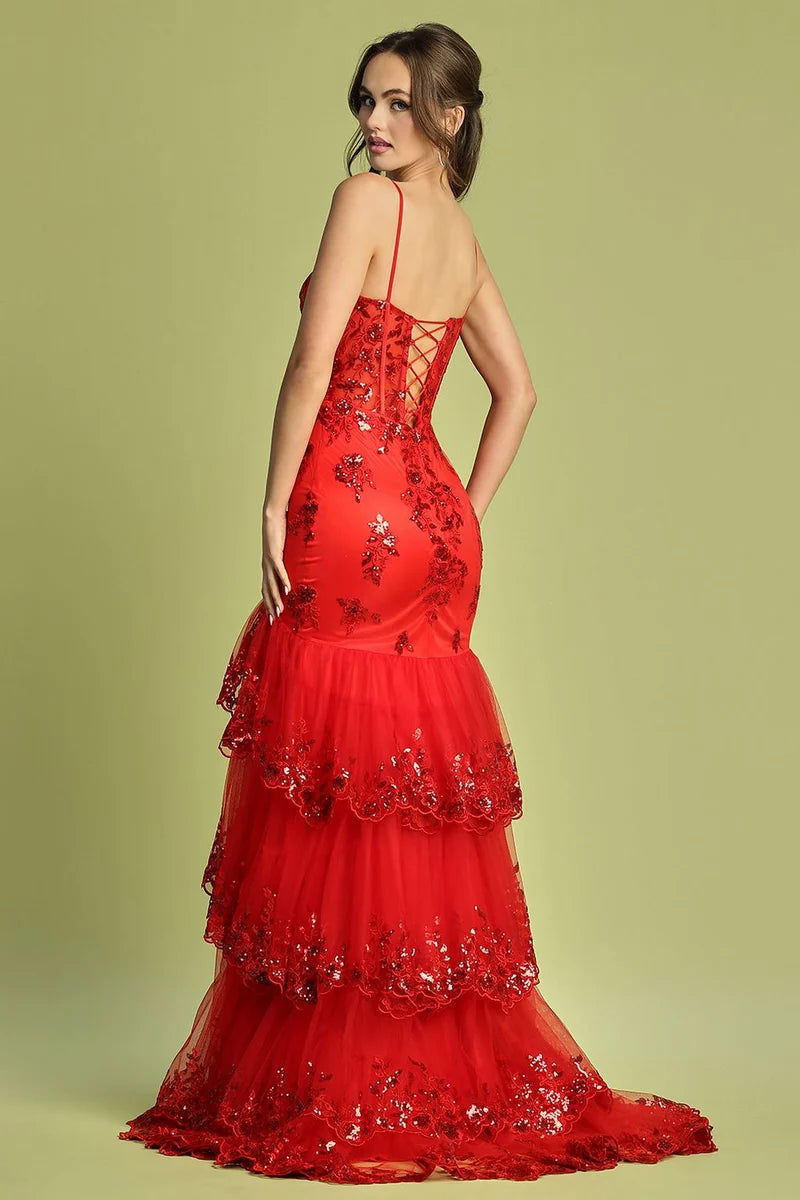 Glamorous Mermaid Sweetheart Spaghetti-Strap Lace-Up Floor-Length Prom Dress
