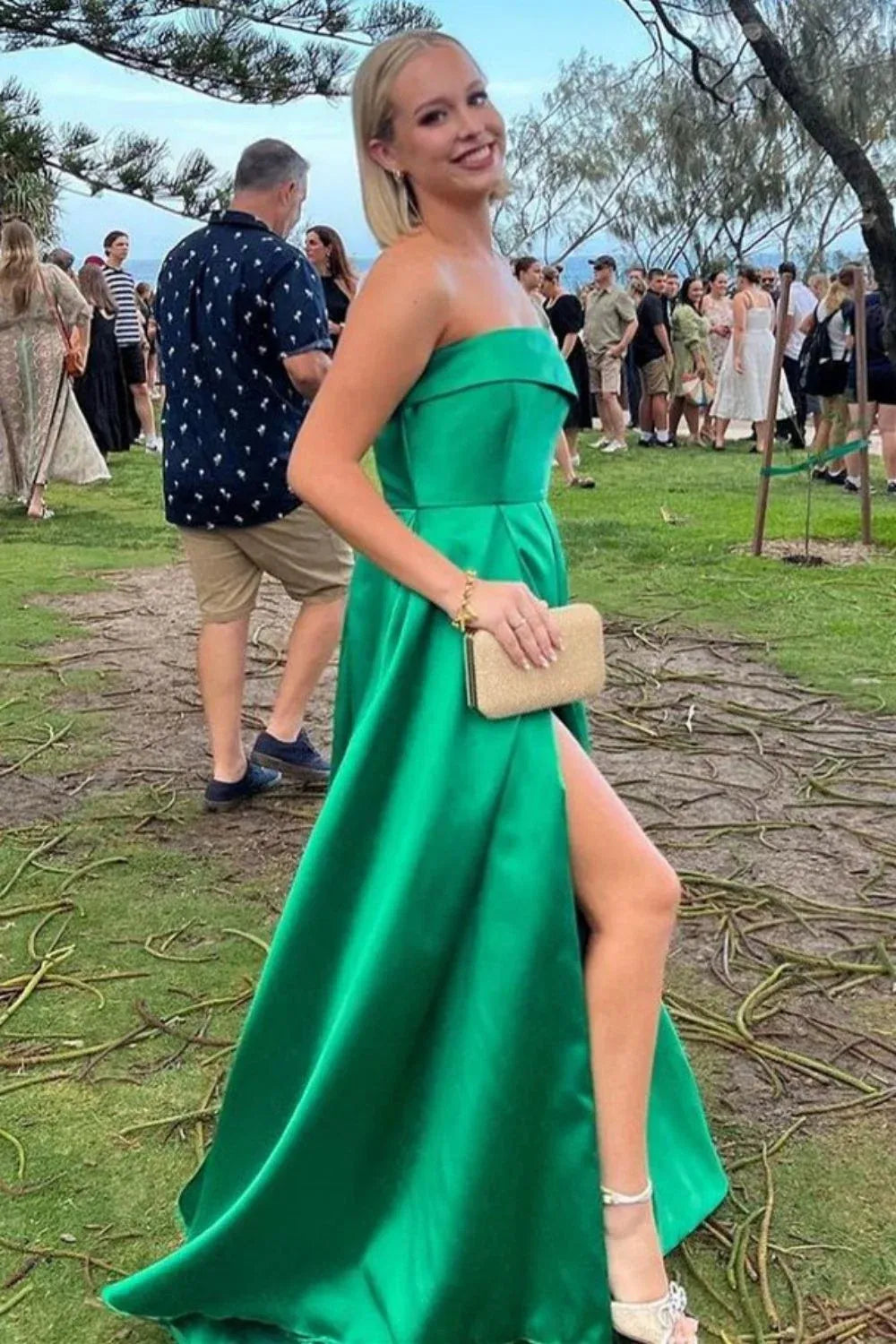Elegant A-Line Straight Neck Sleeveless Structured Back Floor-Length Prom Dress