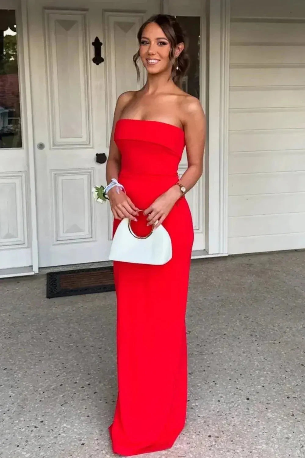 Sleek Sheath Straight Neck Strapless Straight Back Maxi Evening Dress