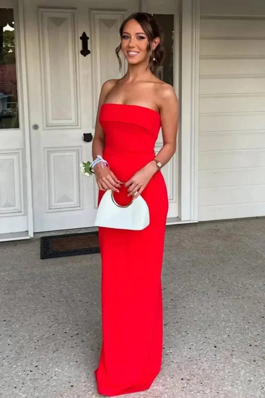 Sleek Sheath Straight Neck Strapless Straight Back Maxi Evening Dress