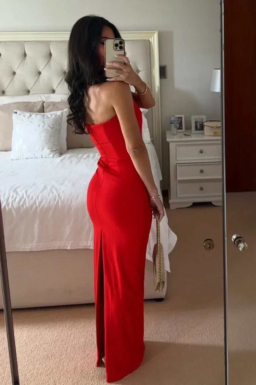Sleek Sheath Straight Neck Strapless Straight Back Maxi Evening Dress