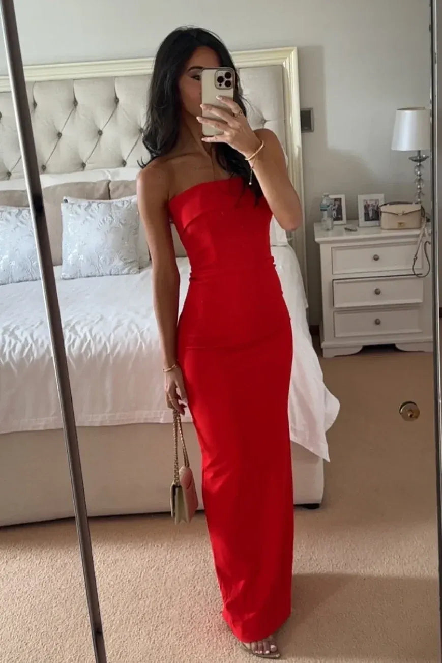 Sleek Sheath Straight Neck Strapless Straight Back Maxi Evening Dress