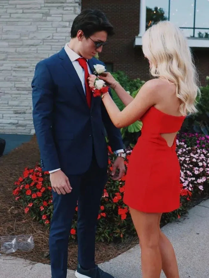 Chic Sheath Sweetheart Strapless Cutout Back Mini Red Homecoming Dress