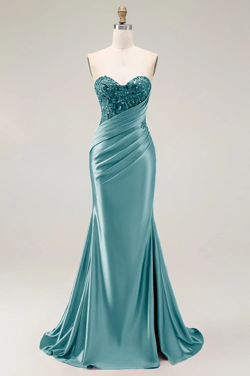 Glamorous Mermaid Sweetheart Strapless Zipper Back Slit Train Red Prom Dress