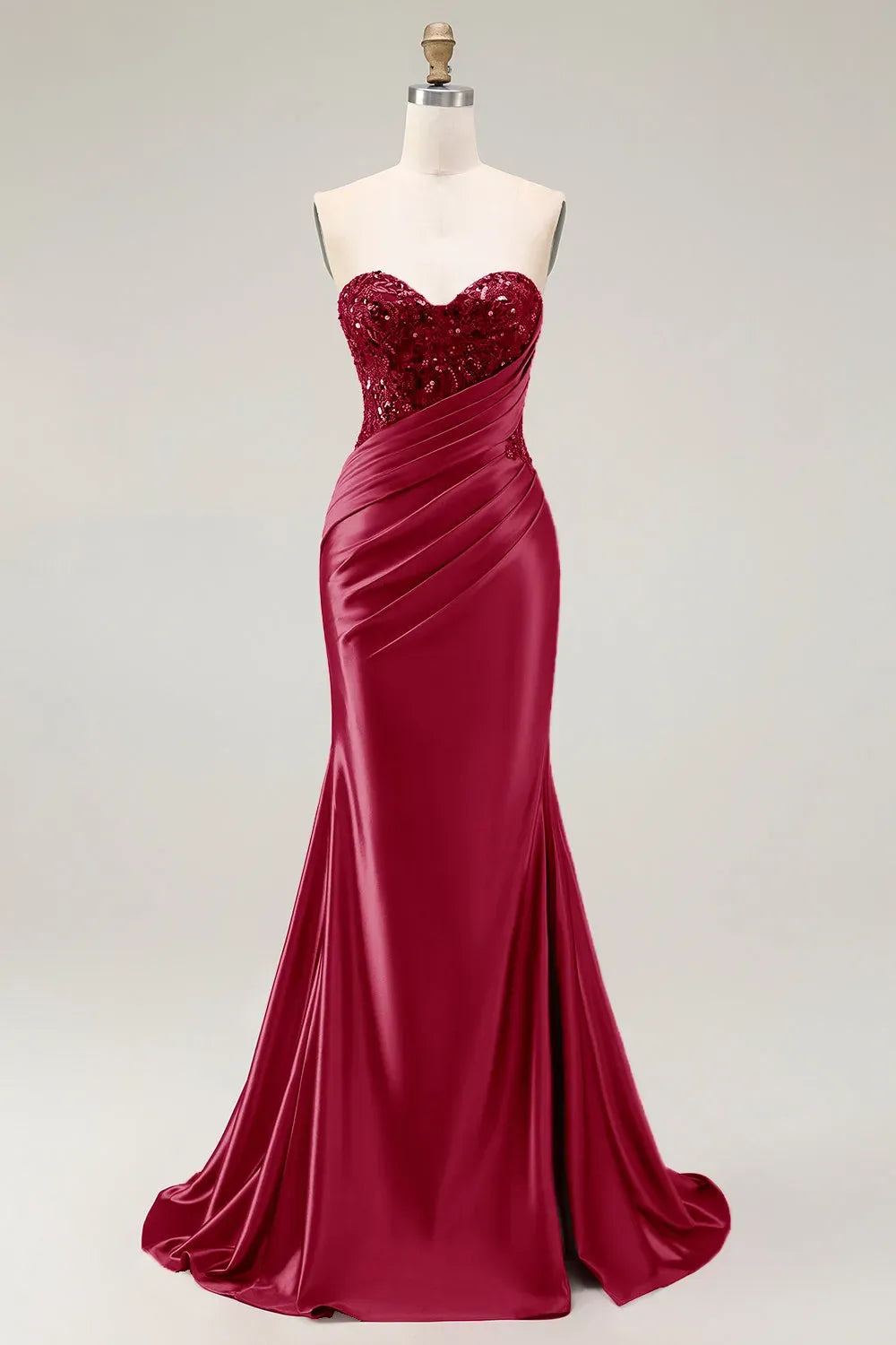 Glamorous Mermaid Sweetheart Strapless Zipper Back Slit Train Red Prom Dress