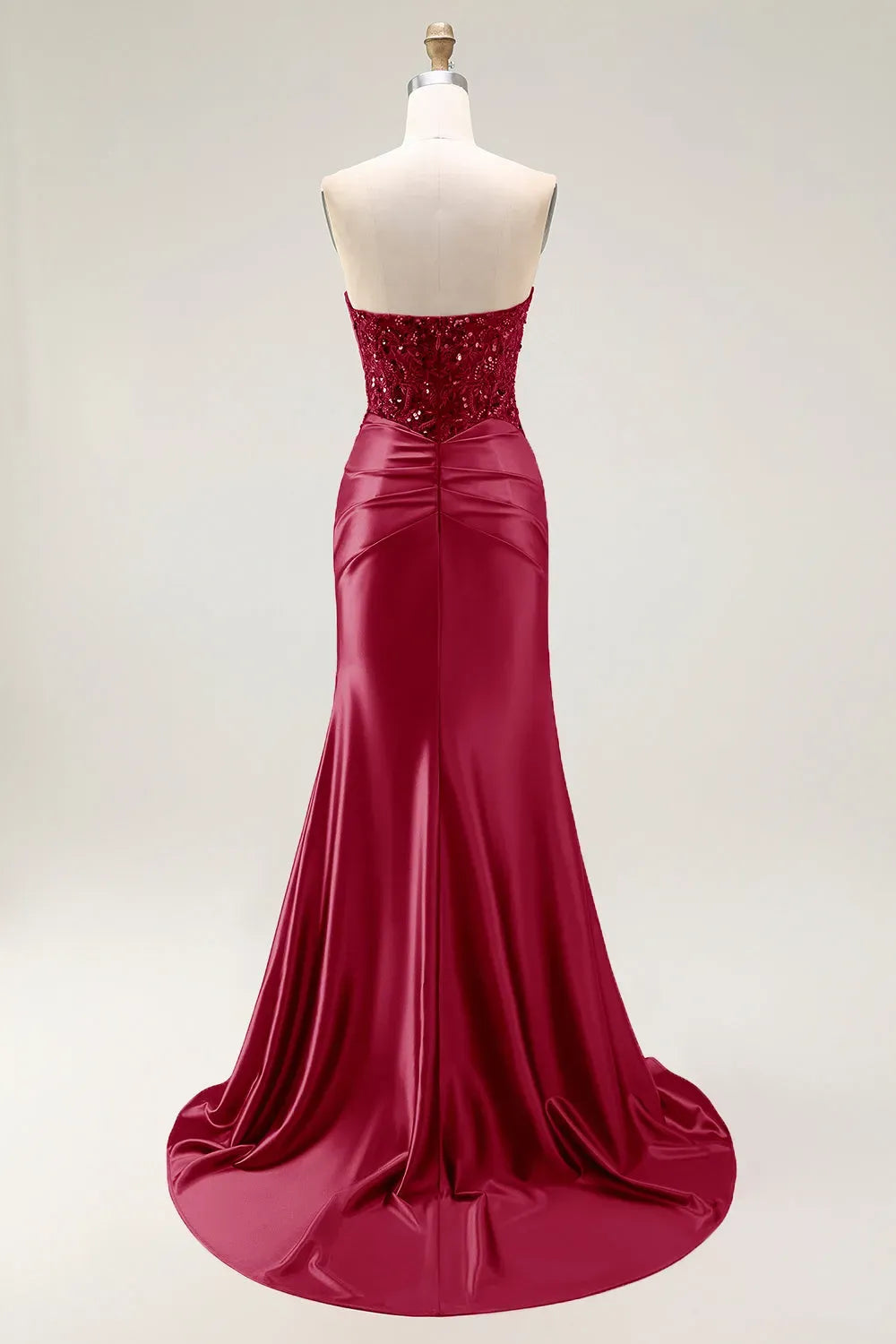 Glamorous Mermaid Sweetheart Strapless Zipper Back Slit Train Red Prom Dress