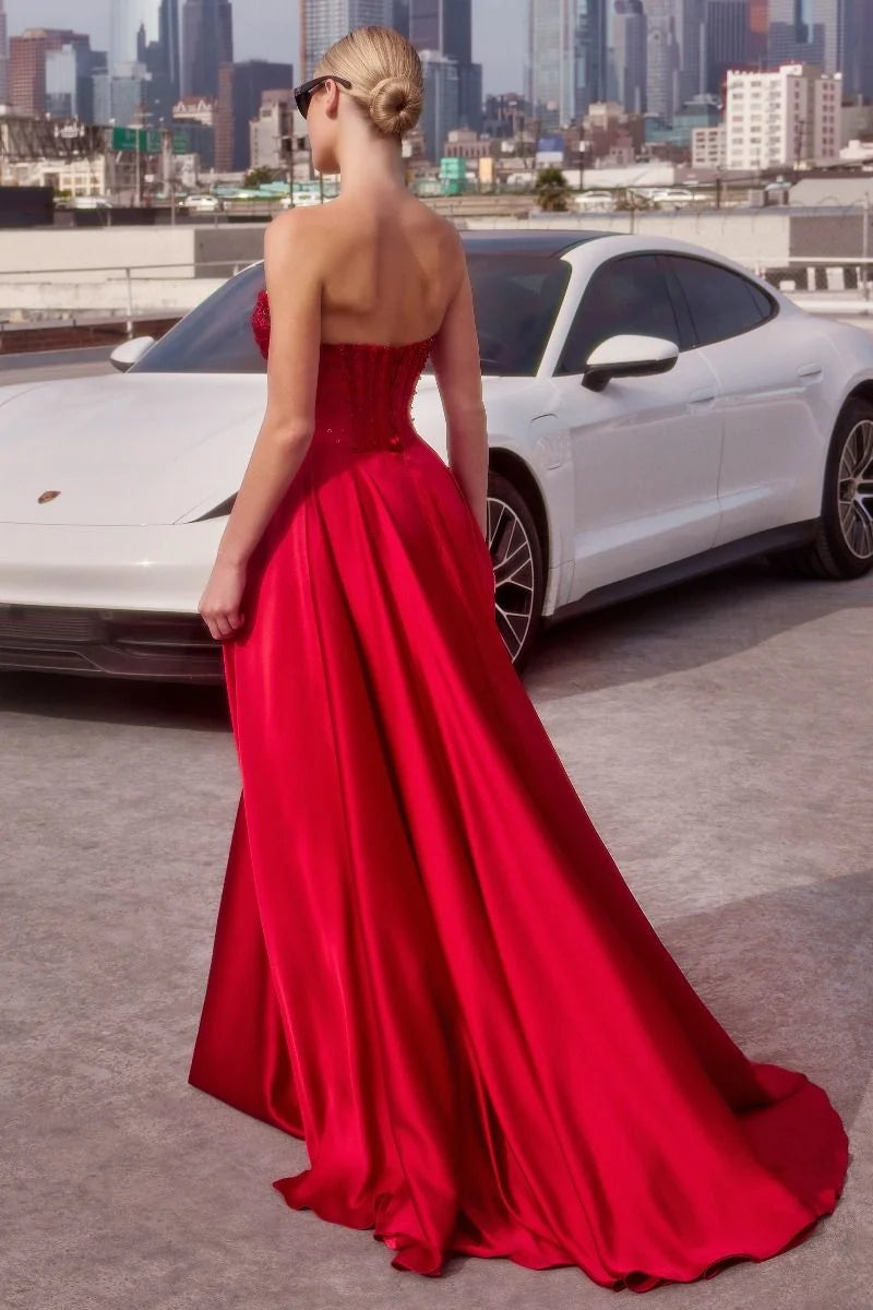Glamorous A-Line Sweetheart Strapless Embellished-Back Floor-Length Prom Dress