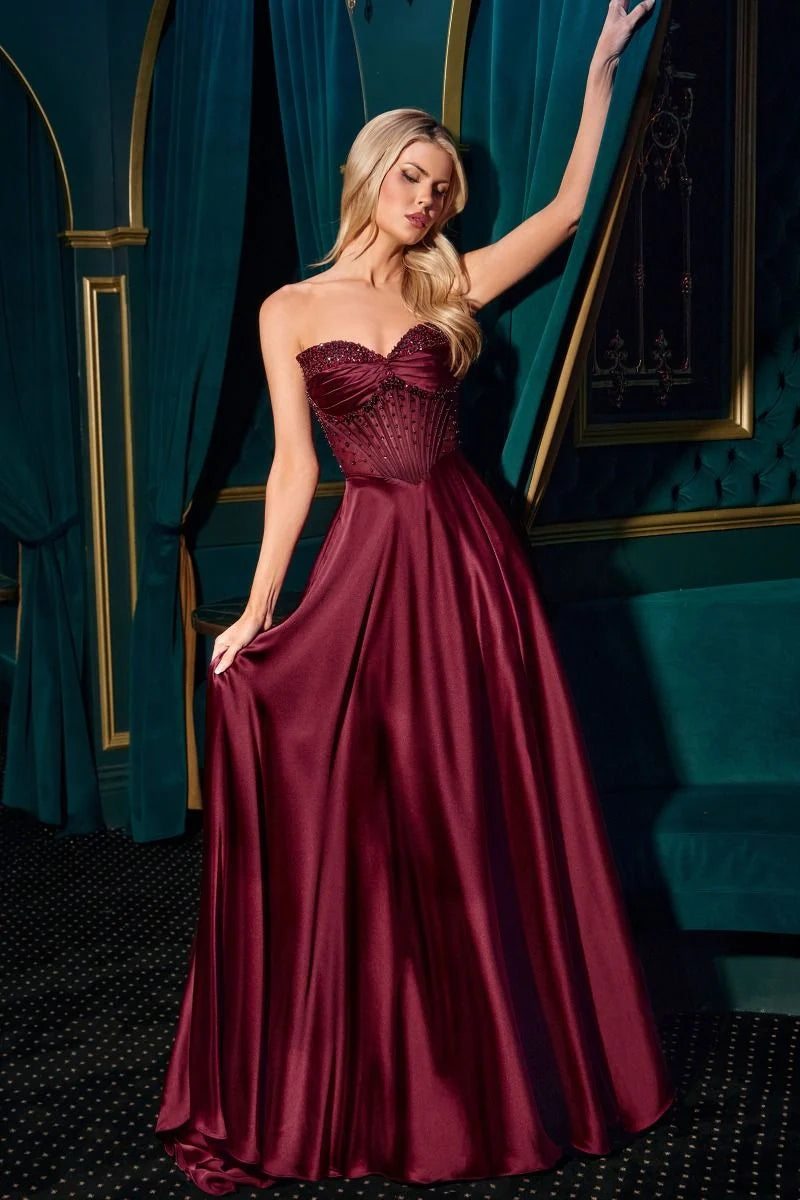 Glamorous A-Line Sweetheart Strapless Embellished-Back Floor-Length Prom Dress