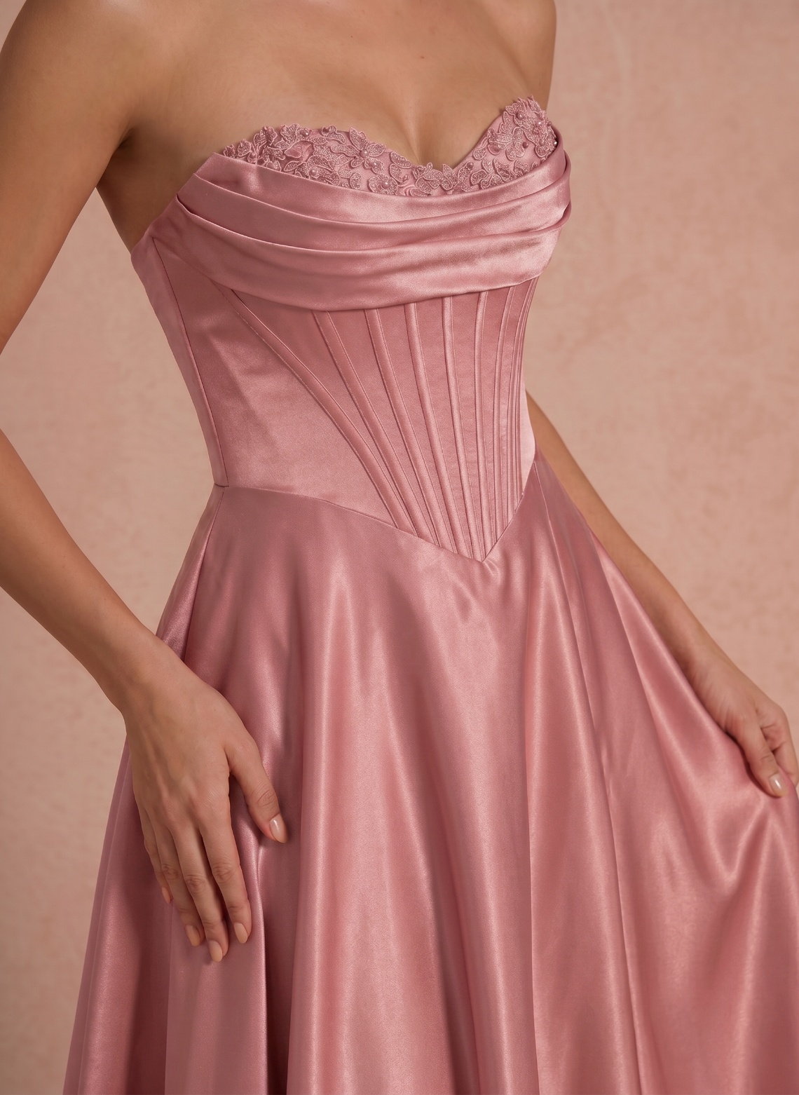 Glamorous A Line Sweetheart Strapless Satin Floor Length Prom Dress