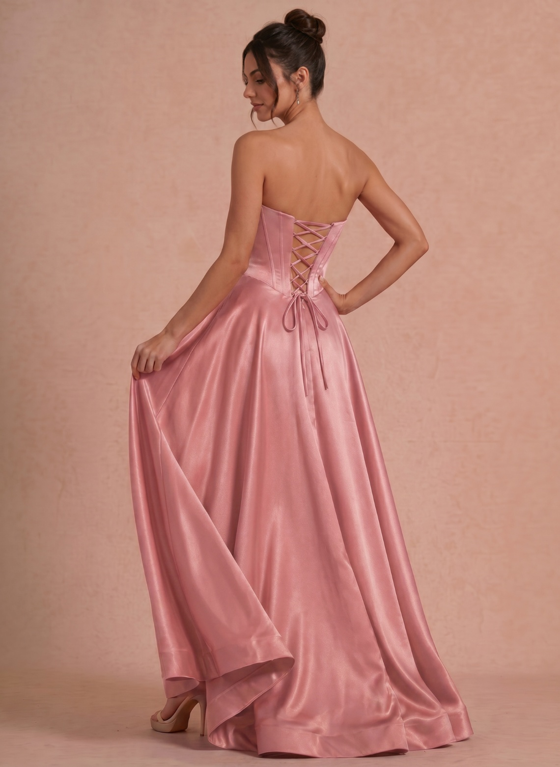 Glamorous A Line Sweetheart Strapless Satin Floor Length Prom Dress