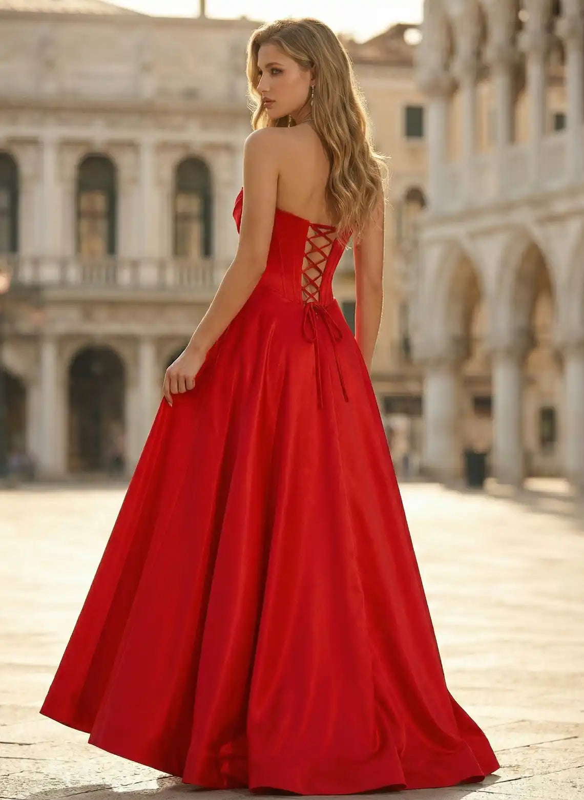 Glamorous A Line Sweetheart Strapless Satin Floor Length Prom Dress