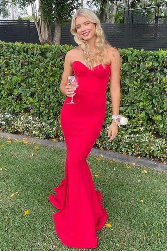 Elegant Mermaid Sweetheart Sleeveless Low Back Floor-Length Prom Dress