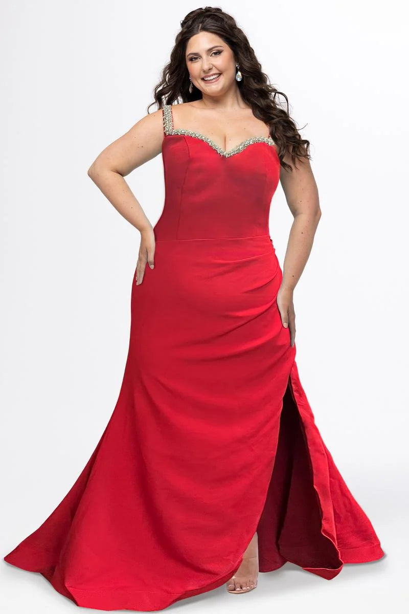 Elegant Plus Size Mermaid Sweetheart Sleeveless Satin Floor Length Prom Dress