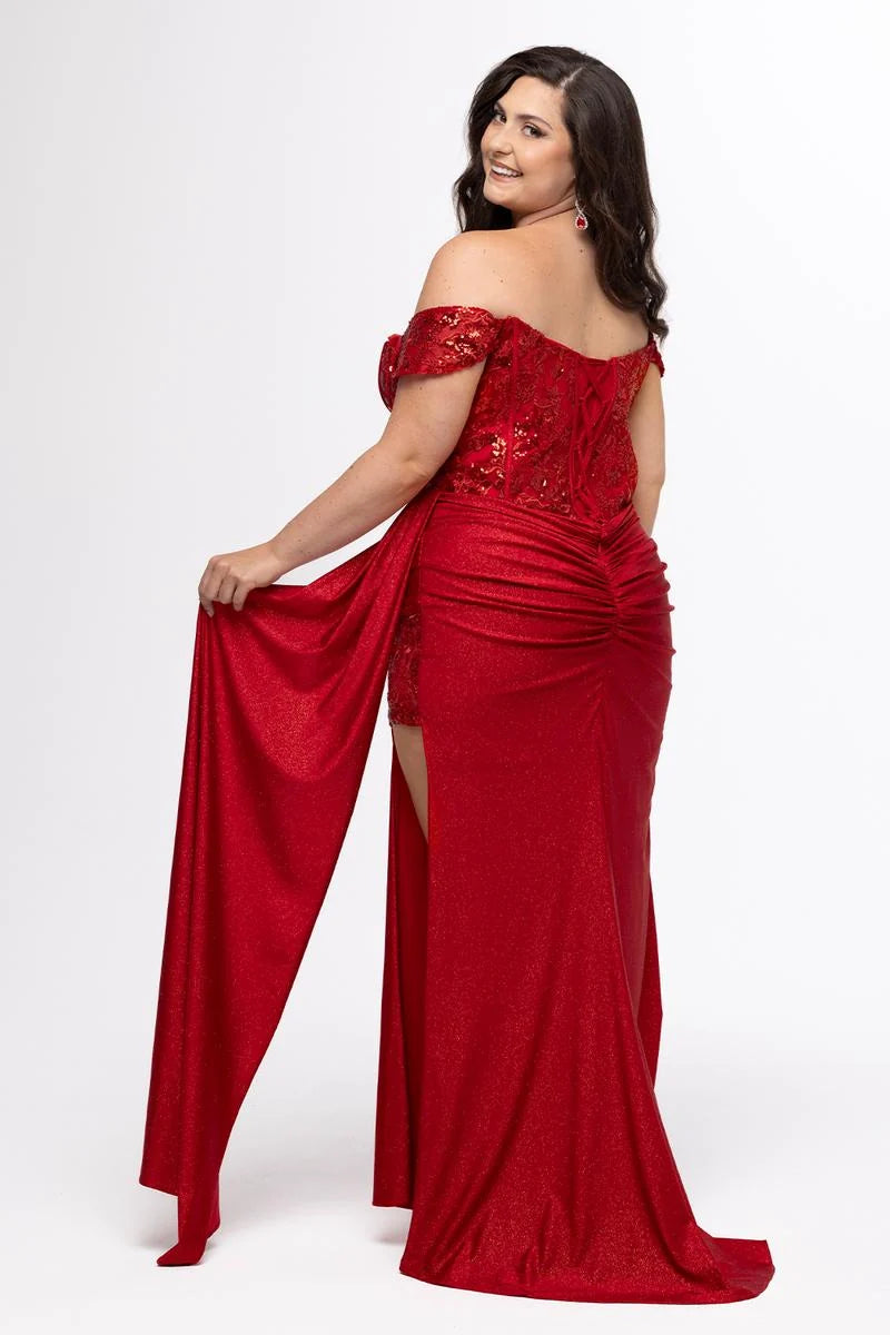 Glamorous Plus Size Sheath Sweetheart Off Shoulder Glitter Floor Length Prom Dress