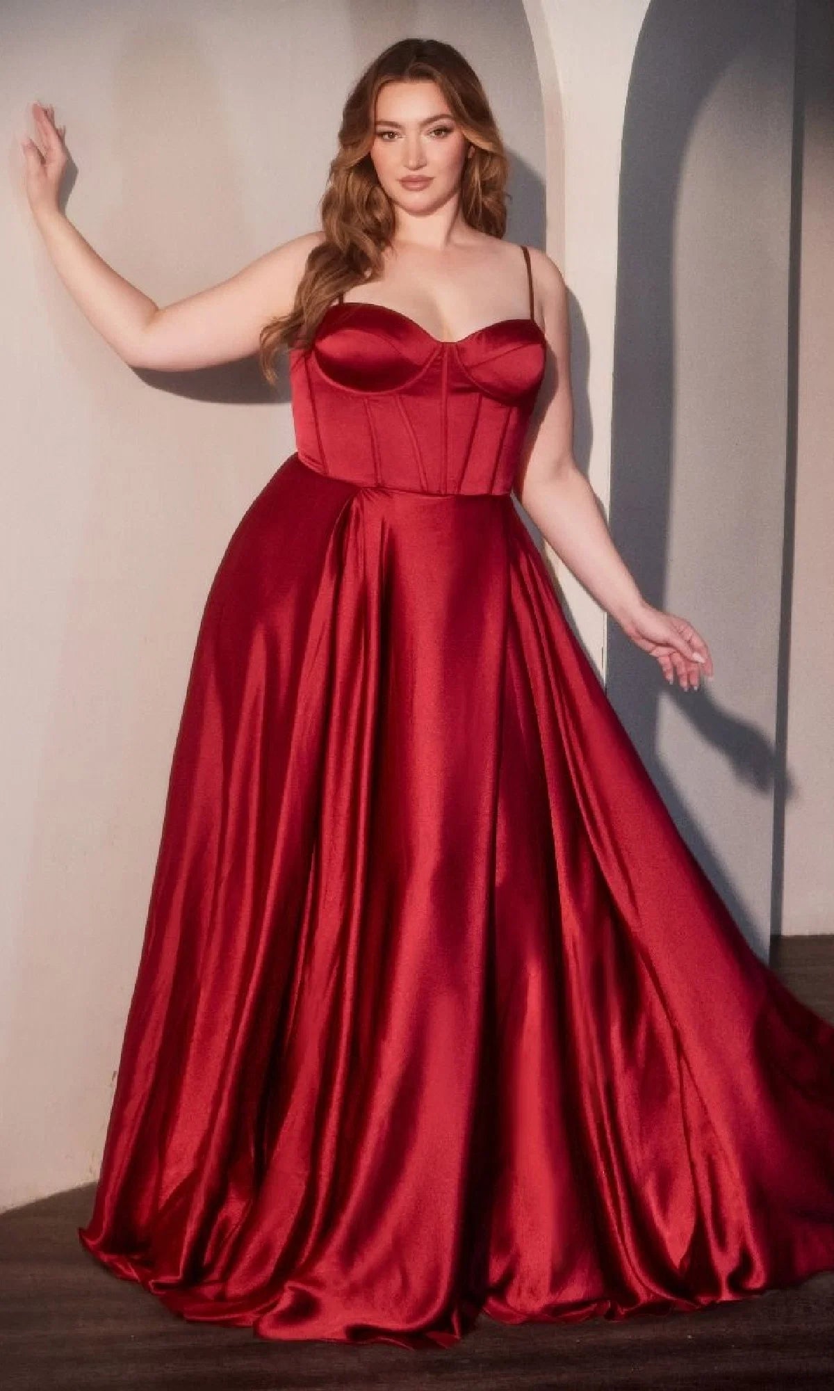 Elegant A Line Sweetheart Spaghetti Strap Satin Plus Size Prom Dress