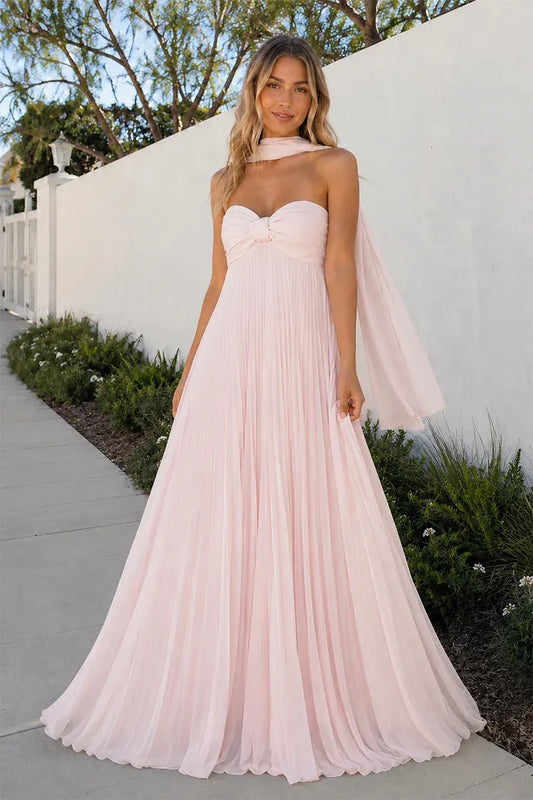 Loverlm light pink chiffon A-line sweetheart floor-length prom dress front view
