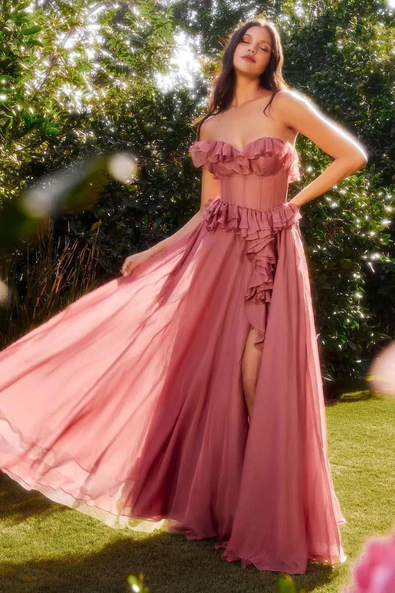 Romantic A-Line Ruffled Sweetheart Lace-Up Floor-Length Prom Dress
