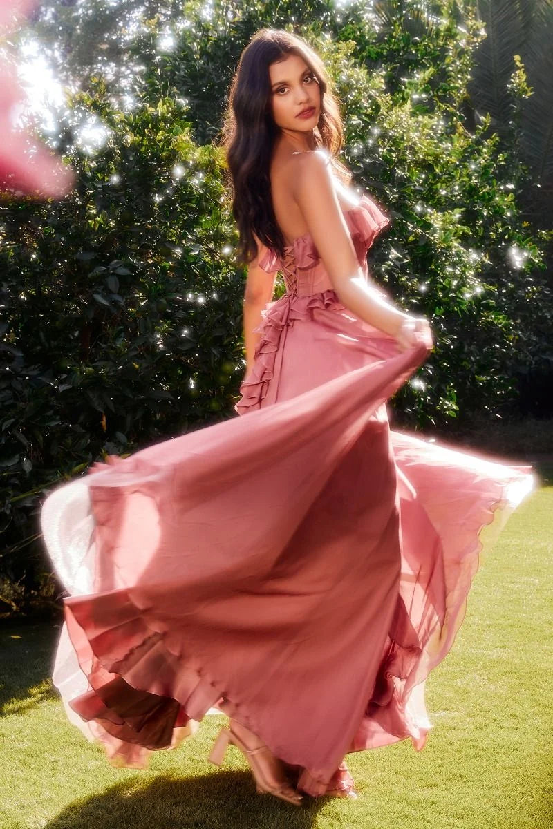 Romantic A-Line Ruffled Sweetheart Lace-Up Floor-Length Prom Dress