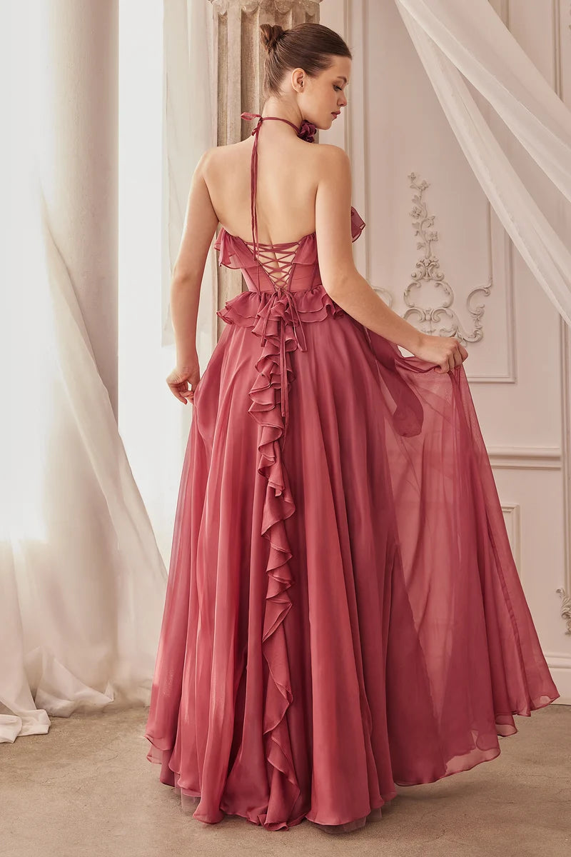 Romantic A-Line Ruffled Sweetheart Lace-Up Floor-Length Prom Dress