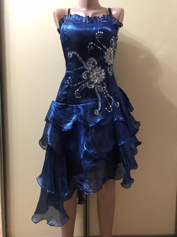 Elegant Fit and Flare Ruffled Spaghetti Smocked Back Tiered Homecoming Dress