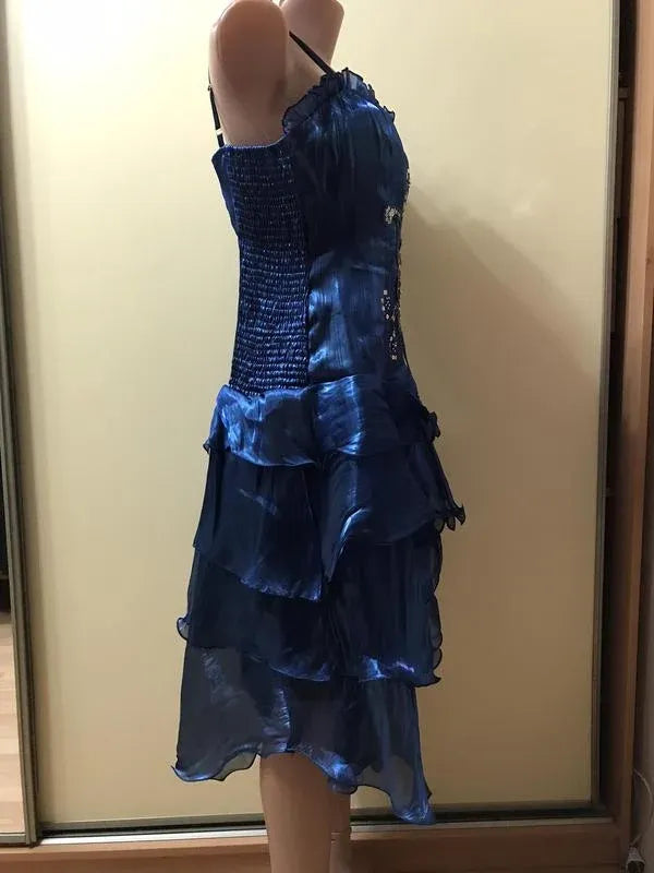 Elegant Fit and Flare Ruffled Spaghetti Smocked Back Tiered Homecoming Dress