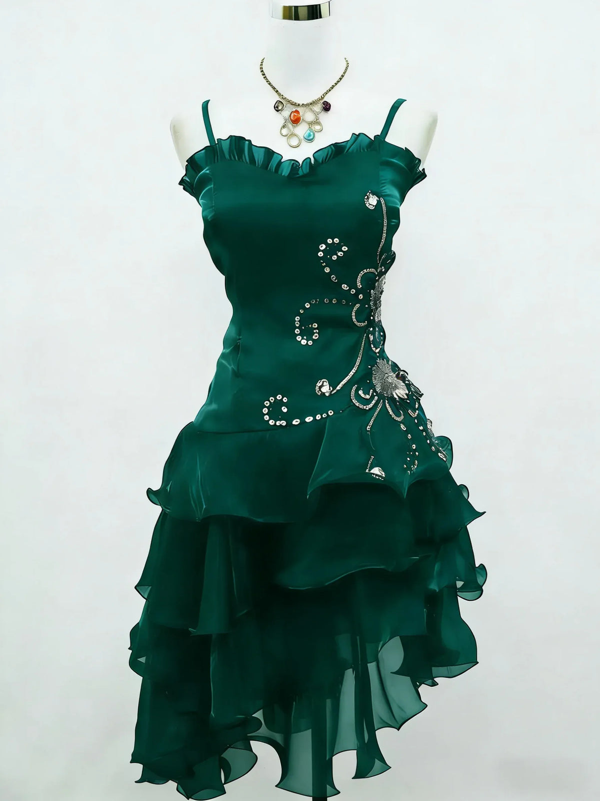 Elegant Fit and Flare Ruffled Spaghetti Smocked Back Tiered Homecoming Dress