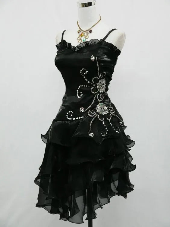 Elegant Fit and Flare Ruffled Spaghetti Smocked Back Tiered Homecoming Dress
