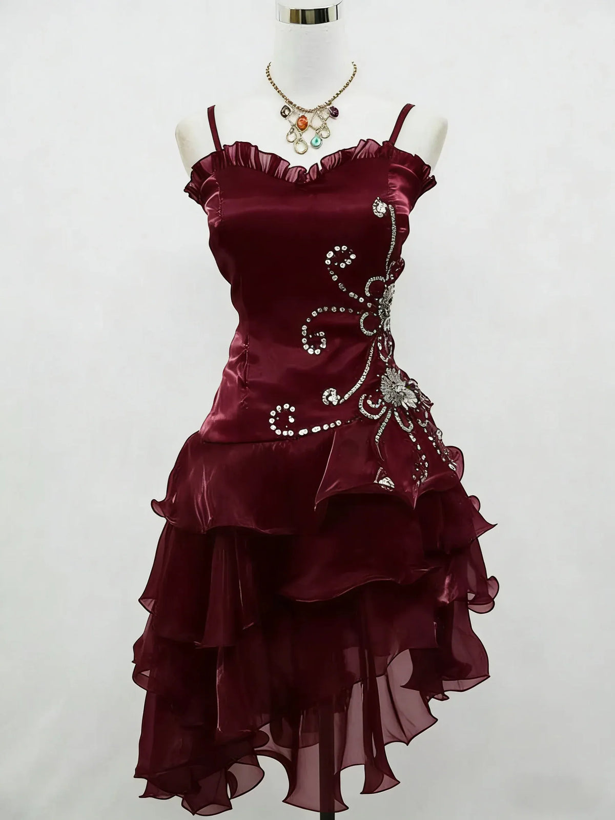 Elegant Fit and Flare Ruffled Spaghetti Smocked Back Tiered Homecoming Dress