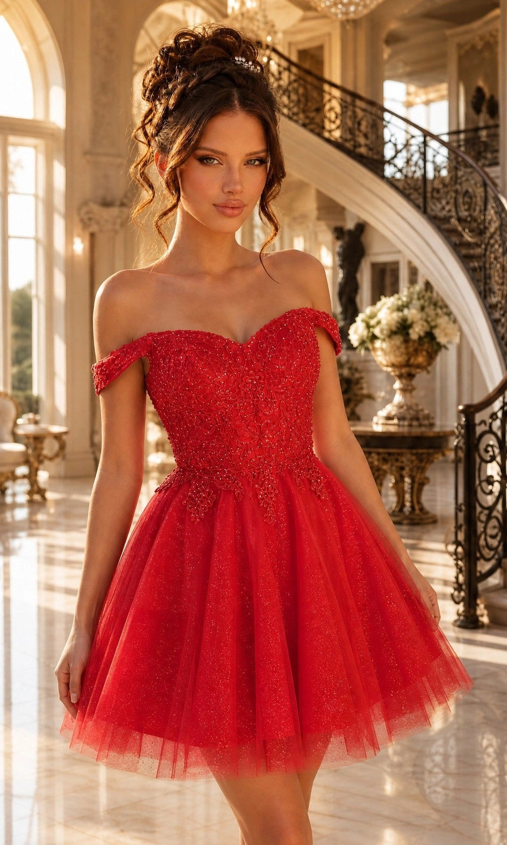 Romantic A Line Sweetheart Off Shoulder Tulle Mini Homecoming Dress