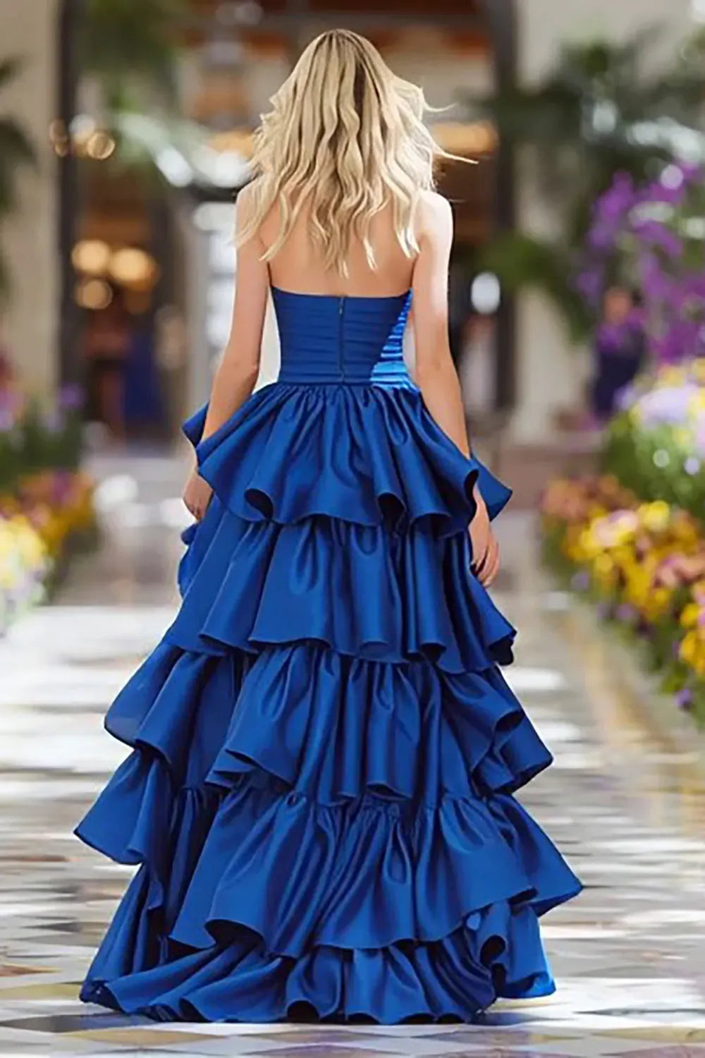 Glamorous A-Line Sweetheart Strapless Zipper Back High Low Prom Dress