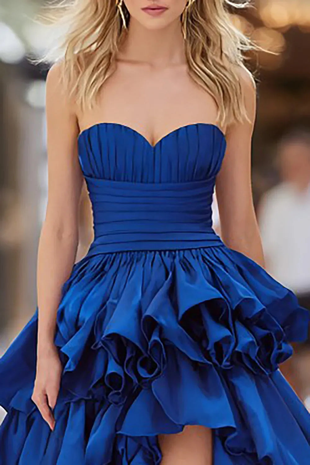 Glamorous A-Line Sweetheart Strapless Zipper Back High Low Prom Dress