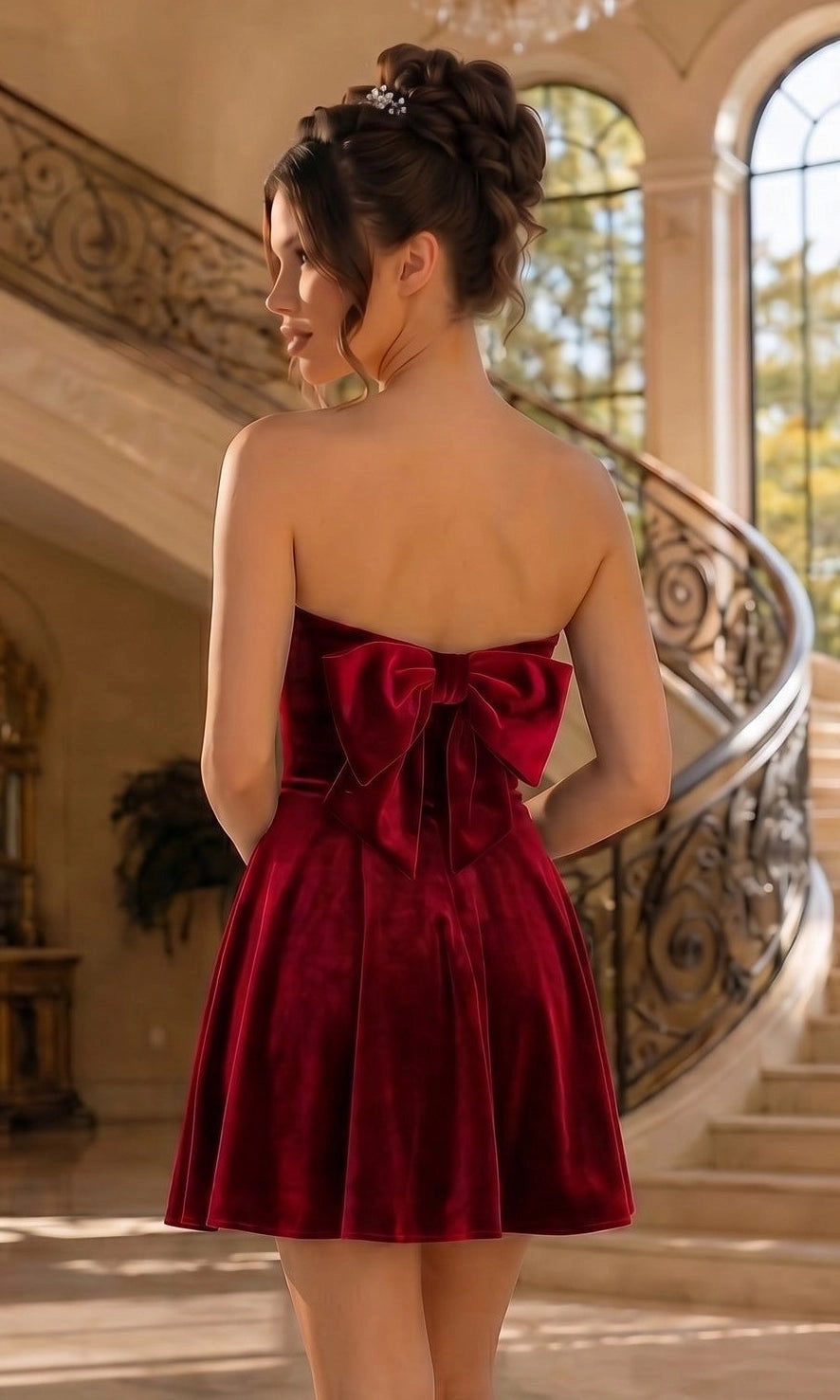 Elegant A Line Sweetheart Strapless Velvet Mini Homecoming Dress