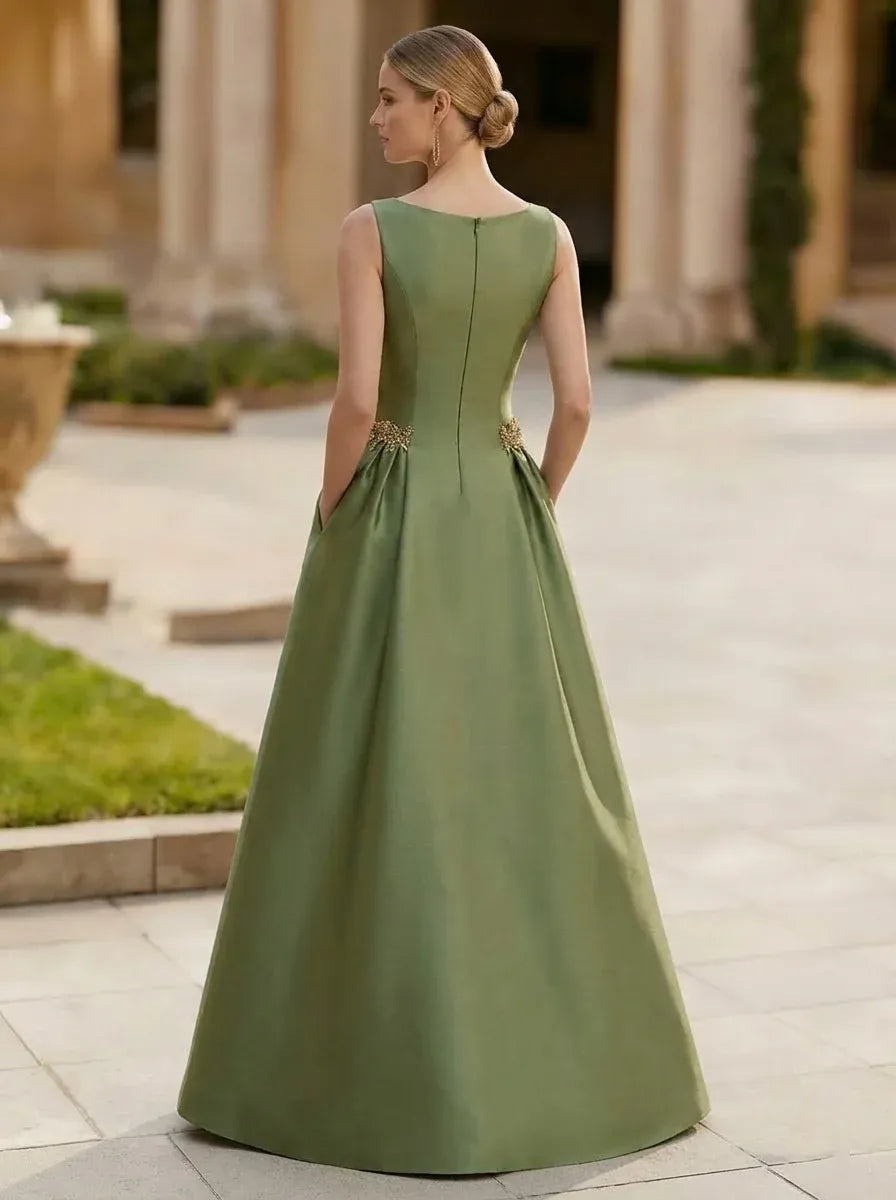 Elegant A-Line Round Neck Sleeveless Zipper Back Floor-Length Evening Dress