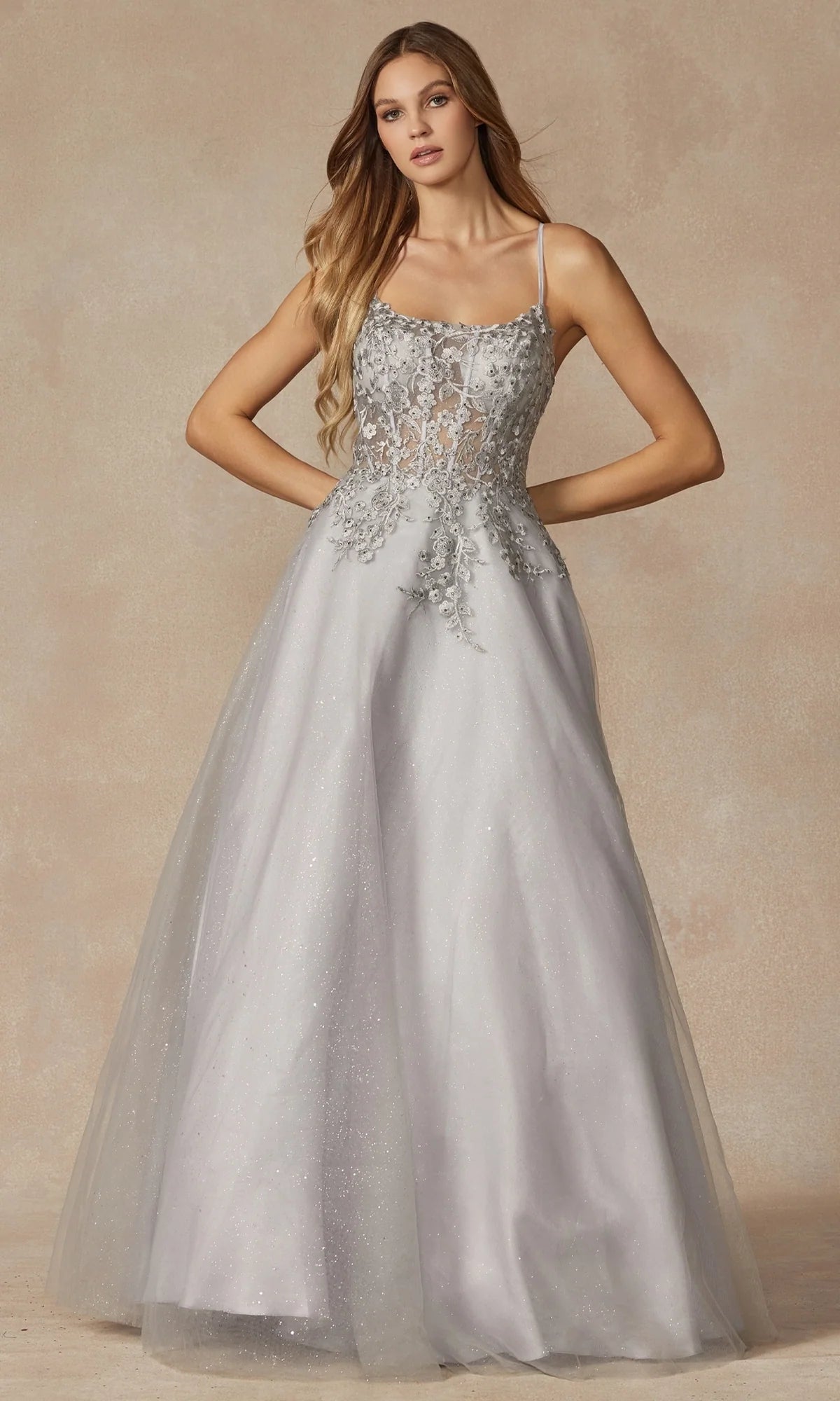 Enchanting A-Line Scoop Neck Sleeveless Glitter Tulle Floor Length Prom Dress