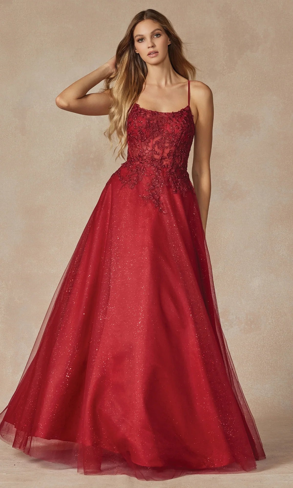 Enchanting A-Line Scoop Neck Sleeveless Glitter Tulle Floor Length Prom Dress
